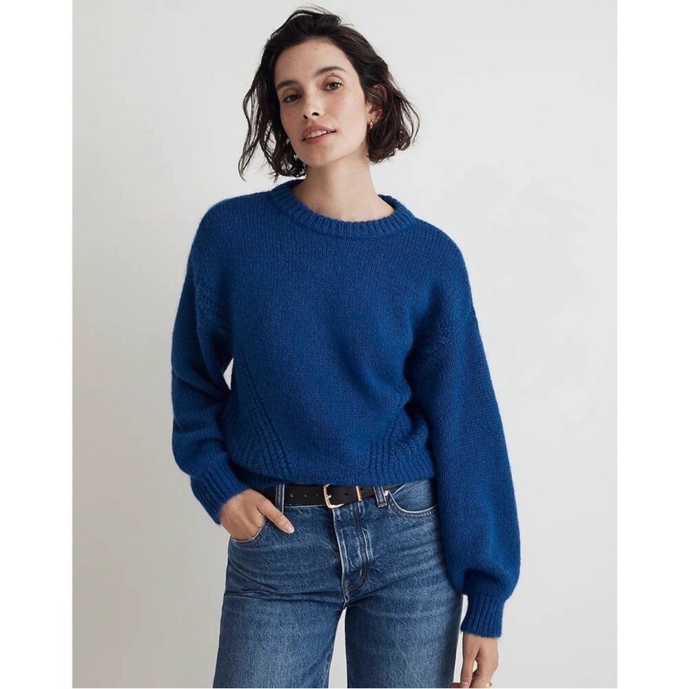 Madewell Simone Blue Balloon Sleeve Crewneck Pullover Sweater NWT